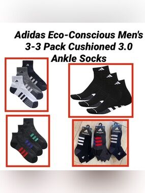 Adidas Eco-Conscious Men's 3-3 Pack Cushioned 3.0 Ankle Socks